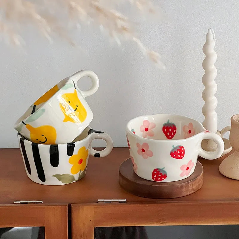 Ins Cute Ceramic Hand Painted Strawberry Coffee Coffee Cups