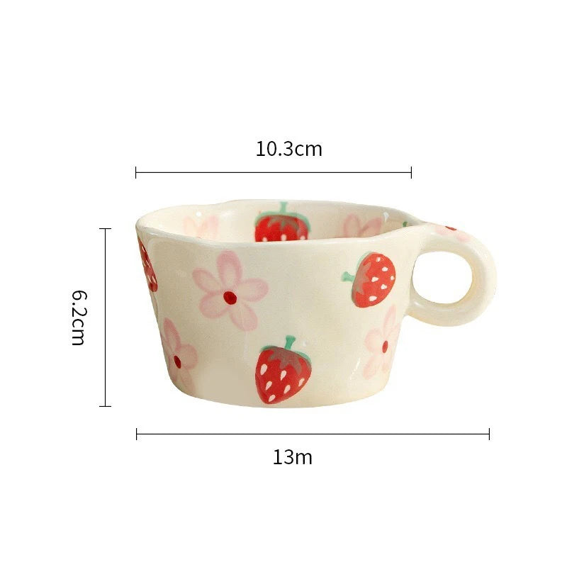 Ins Cute Ceramic Hand Painted Strawberry Coffee Coffee Cups